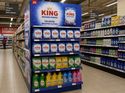 KING Washing Powder shelf display in retail outlet